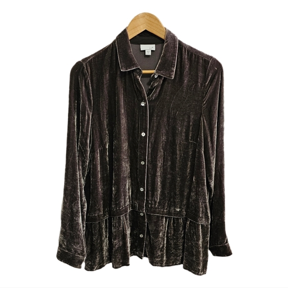 J. Jill Tops - J.Jill brown silk blend velvet button peplum long sleeve top size small